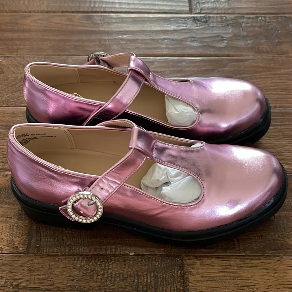 Steve Madden Girls Suzey Mary Jane Lug Sole in Pink Metallic Size 3
